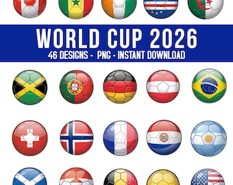 Country Flag Soccer Ball PNG Bundle, World Cup 2026 Countries PNG Bundle, International Soccer Country Designs, 46 Football Nations Clipart