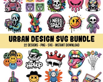 Urban Graphic Tee Design Bundle, Streetwear Prints (SVG, PNG)