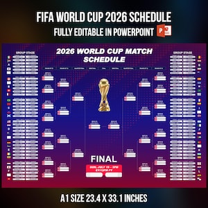 Modello stampabile e completamente modificabile del calendario della Coppa del Mondo 2026, grafico delle partite di calcio, grafico dei risultati della Coppa del Mondo 2026,