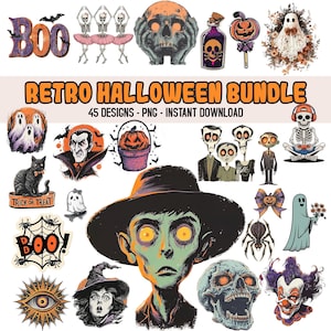 Vintage Halloween Aufkleber Clipart, trendige Horror Halloween Png, gruselige Jahreszeit Png, wählerische Schnitte, Clipart für Scrapbook, Journal, Geister Png,