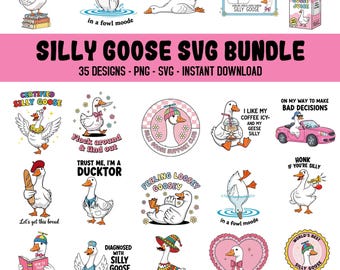 Silly Goose Png Bundle, Goose Sublimation design, Funny Goose Png, Duck Goose Funny Quotes Stickers, Cute Silly Goose Designs Clipart Bundle