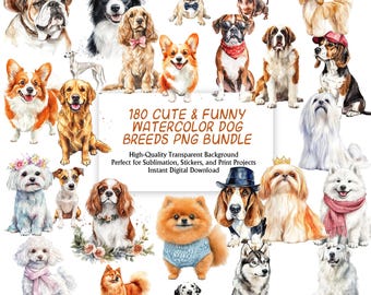 Big Dog Breeds Clipart Bundle, Labeled Dog PNG Set, dog sulimation bundle, digital download