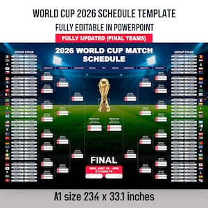 World Cup 2026 Schedule Wall Chart Printable and fully editable Template, Soccer Fixtures Chart, World Cup 2026 Result Chart,