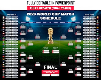 World Cup 2026 Schedule Wall Chart Printable and fully editable Template, Soccer Fixtures Chart, World Cup 2026 Result Chart,