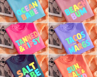 Summer Beach Quotes PNG Bundle, Retro Vacation Shirt SVG Pack, Tropical Summer Sublimation Designs