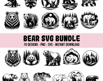 Bear SVG bundle, Grizzly Bear SVG Bundle, Bear Head Svg, Cut Files Mountain bear silhouette svg, Bear mountain svg, Cutting files for Cricut
