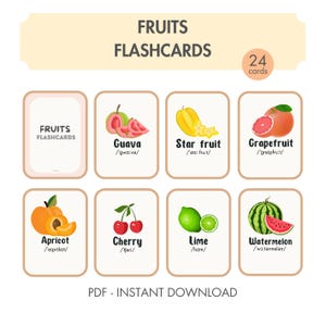 Cartes-éclair imprimables pour fruits, Apprendre l'anglais en toute simplicité, Cartes-éclair pour enfants, Cartes-fruits, Cartes préscolaires à imprimer, Cartes-éclair pour tout-petits, PDF