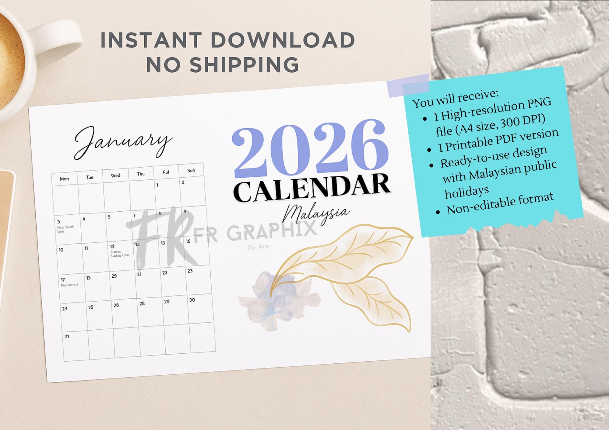 Printable 2026 Malaysia Calendar With Public Holidays - Etsy