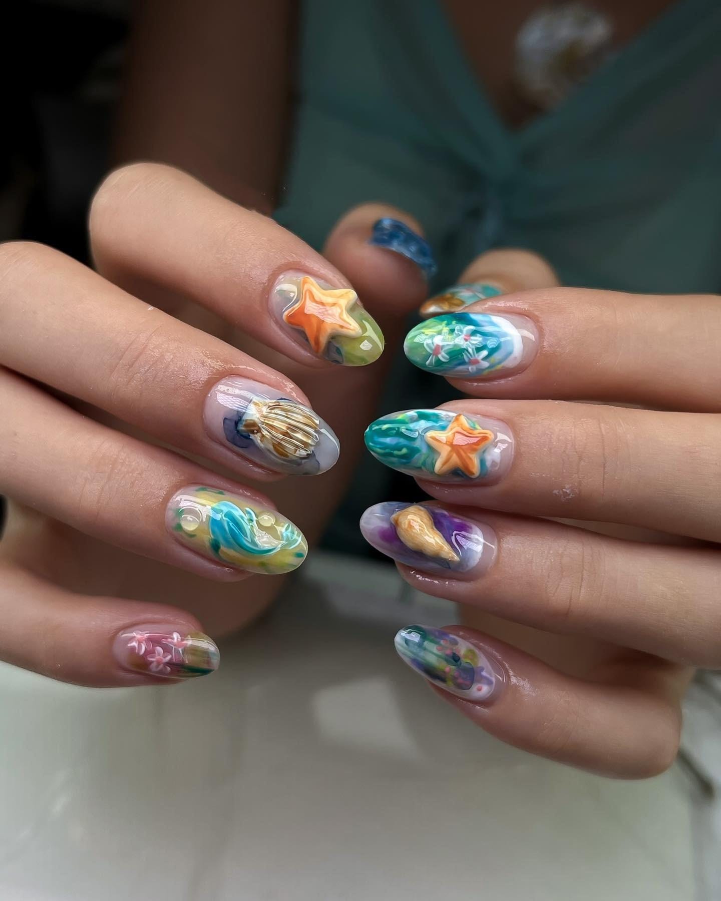 Tropical Reef Coral Nails Design