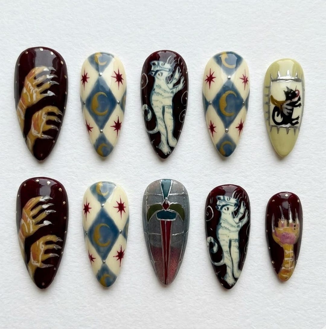 Whimsy Dagger Handmade Press on Nails | Whimsical Medieval | Vintage Harlequin ...