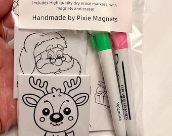 Kit da colorare con magneti riutilizzabili fatti a mano - Attività artistica per bambini con pennarelli cancellabili a secco - Regalo di Natale