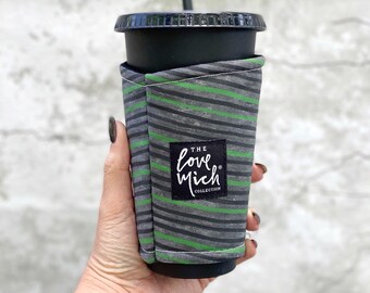 Coffee Cozy - Green Stripe - Military - Armed Forces