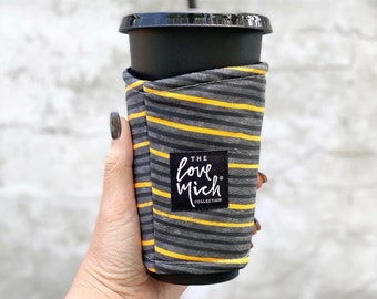 Coffee Cozy - Yellow Stripe - 911 Dispatcher