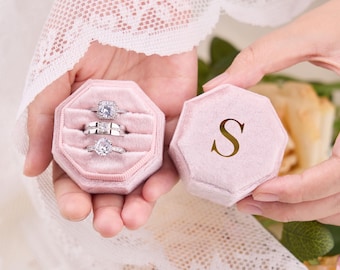 Personalized Ring Box Wedding Ring Box 3 Slot Velvet Ring Box Engagement Ring Box Proposal Ring Box Valentine's Day gifts Couples Gifts