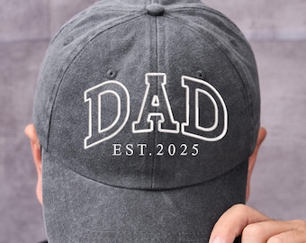 Bonnet brodé papa personnalisé | Bonnet de grand-père personnalisé avec l'année de l'Est | casquette de baseball vintage pour nouveau papa | Cadeau de fête des pères pour papa, papa