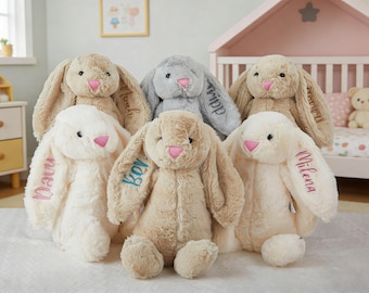 Personalized Embroidered Bunny Rabbit, Baby Shower Gifts, Newborn Baby Gift, Birthday Gift for Baby, Flower Girl Gifts, Kids Easter gifts