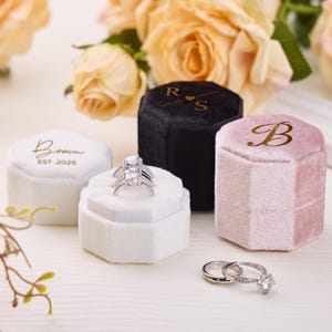 Triple Slot Velvet Ring Box Wedding Ring Box Engagement Ring Box Monogram Ring Box Proposal Ring Box Anniversary Gift Wedding Gift for Her