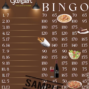 Olive Garden 200 wta bingo board