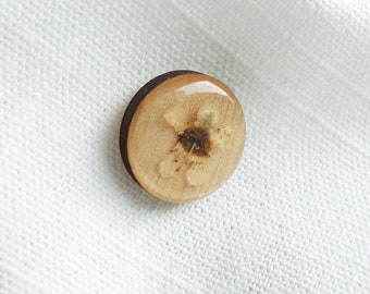 Yellow Pressed Flower Wood and Resin Pin - Floral Pin