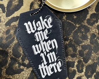 Gothic Luggage Tag in Black Vegan Leather