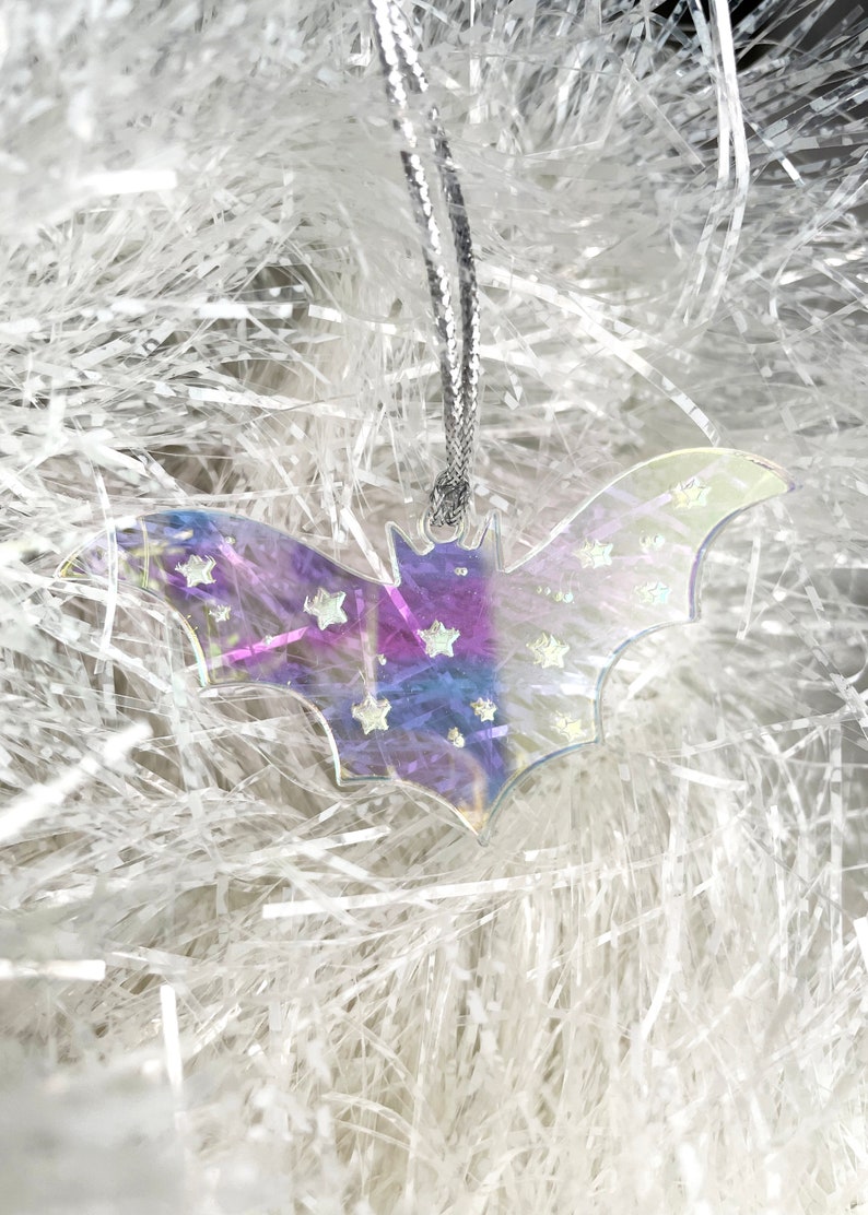 Iridescent Bat Ornament Spooky Christmas Tree image 2