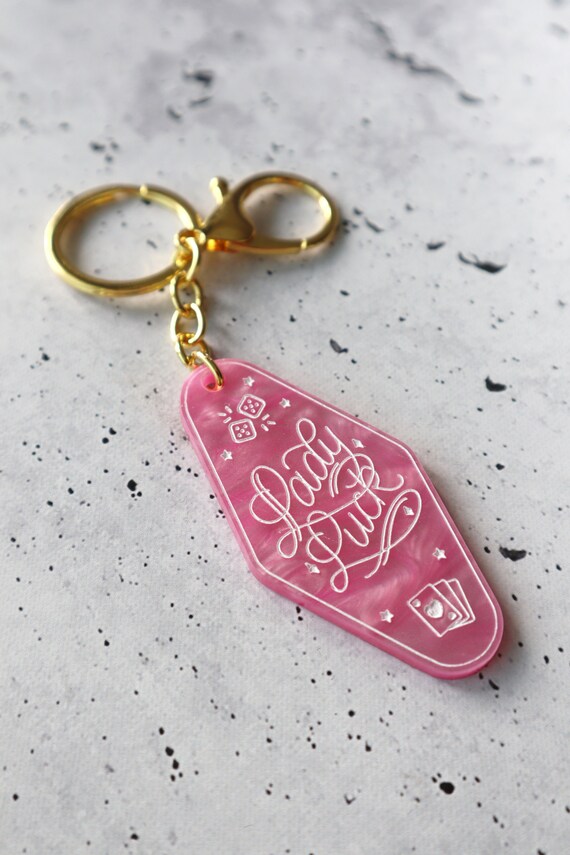 Small Keychain Las Vegas Pink Flask Glitter