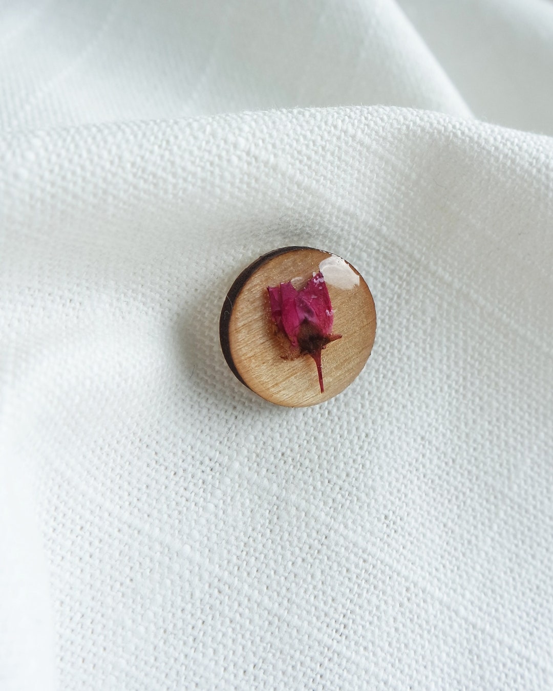 Floral Rustic Pin Pink Pressed Flower Wood Resin Pin - Round Floral Pin - Etsy