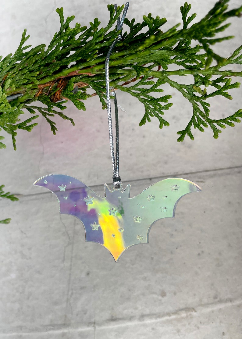 Iridescent Bat Ornament Spooky Christmas Tree image 4