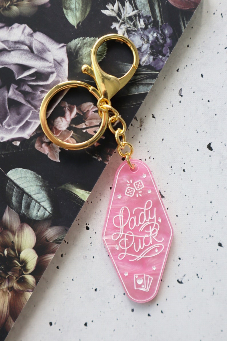 Lady Luck Pink Marble Keychain image 1