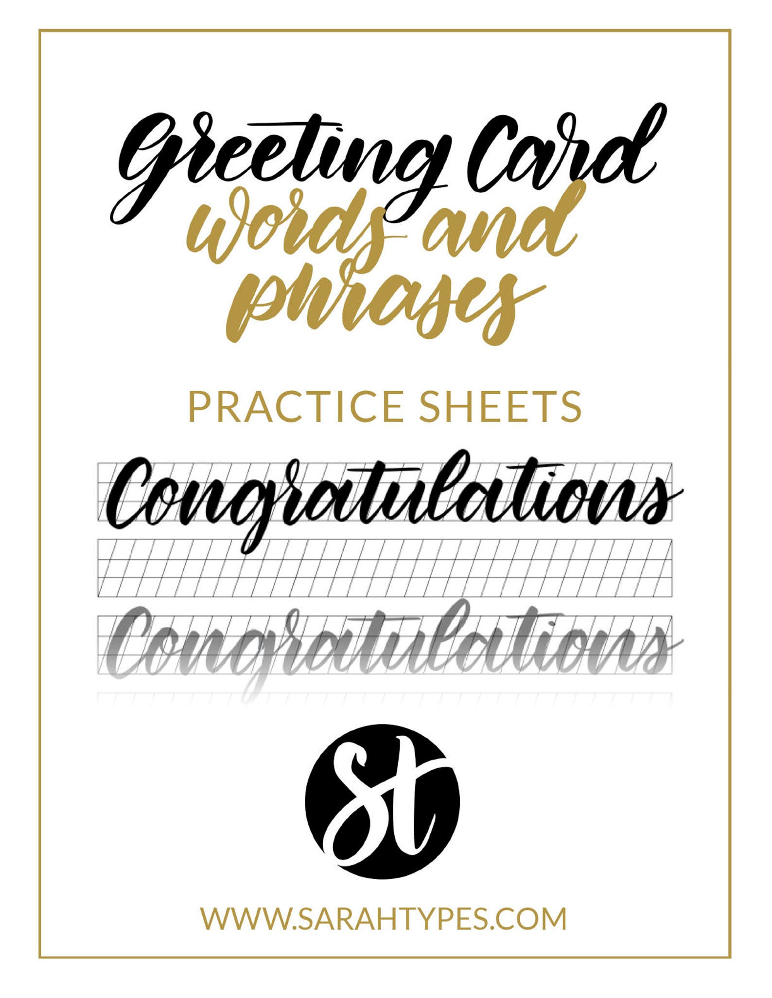 Greeting Card Words Practice Sheet Downloadable Calligraphy  Etsy