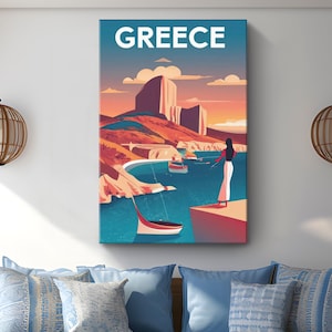 Greece Canvas Wall Art &quot;Greek Serenity&quot; | Greece Travel Print on Canvas | Portrait Canvas Art of Greece | Greek Scenery Canvas