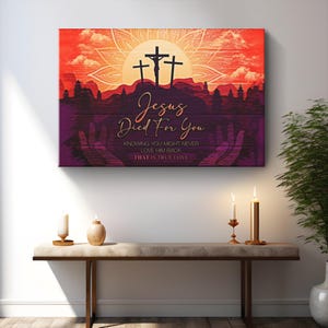Jesus Crucifixion Art Canvas &quot;Sacrifice of Love&quot; | Jesus Crucifix Church Wall Decor | Motivational Christian Wall Art | Housewarming Gift