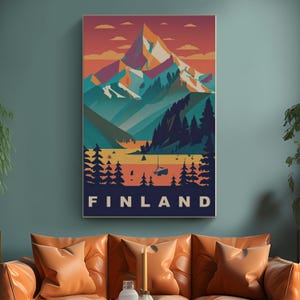Finland Travel Poster Canvas Print Mountain Wall Art "Finnish Mountain Majesty"| Scandinavian Wall Home Decoration  l Finland Gift