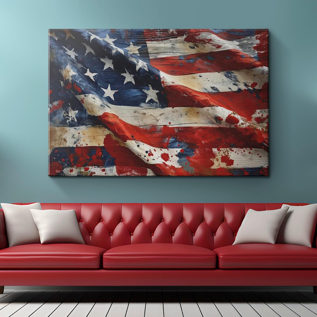 American Flag Splatter Painting Canvas Art 