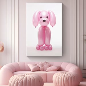 Pink Balloon Dog Art Canvas &quot;Pink Balloon Pup&quot; | Kids Room Wall Decor | Pink Cheerful Playful Wall Art | Dog Lover Gift | Fur Mom Dad Gift