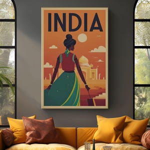 India Travel Poster Canvas Print &quot;Elegance in Heritage&quot;| Vintage Indian Woman Canvas Art | Traditional Indian Art | Ethnic Home Decoration