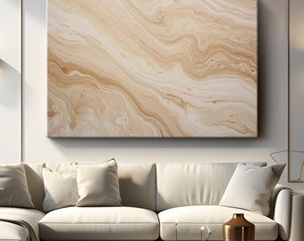 Beige Marble Canvas Wall Art "Elegant Marble" | Contemporary Marble Wall Decor | Cream Fluid Art Canvas | Large Livingroom Wall Decor