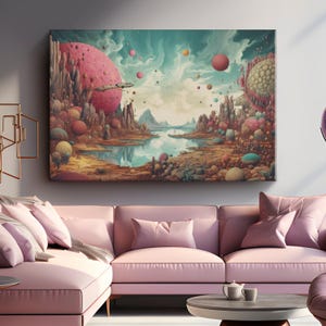 Fantasy Surreal World Canvas Wall Art &quot;Cosmic Serenity&quot;| Surreal Space-inspired Wall Art | Celestial Home Decor | Cosmic Fantasy Artwork