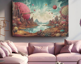 Fantasy Surreal World Canvas Wall Art "Cosmic Serenity"| Surreal Space-inspired Wall Art | Celestial Home Decor | Cosmic Fantasy Artwork