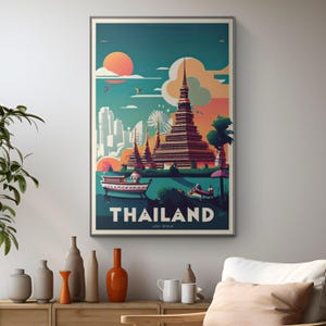 Thailand Wat Arun Temple Travel Poster Canvas Print &quot;Majestic Wat Arun&quot; | Thai Buddhist Temple Canvas Art |Travel Decor | Thai Artisan Gifts