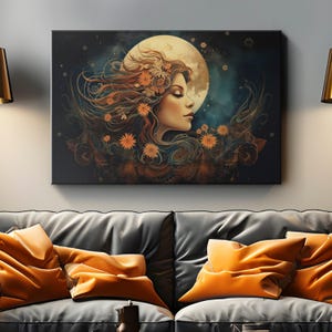 Impression d&#39;art mural sur toile belle femme bohème « Déesse bohème » | décoration murale vintage | Art mural surréaliste pour chambre de fille | Art femme bohème