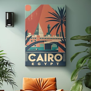 Vintage Cairo Egypt Travel Poster Canvas Print &quot;Timeless Cairo&quot;| Ancient Egyptian Pyramid Wall Art | Historical Travel Decor | Traveler Gift
