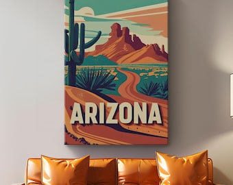 Arizona Desert Travel Poster Canvas Art "Arizona Desert Dreams" | Southwestern Home Decoration | Rustic and Green Nature Cactus Wall Art
