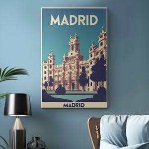 Vintage Madrid Travel Poster Canvas Print &quot;Historic Charm&quot;| Spanish Heritage Wall Art | European Architectural Decor | Madrid Traveler Gift