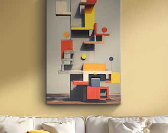 Geometric Primary Color Bauhaus Canvas Art "Vivid Geometry"| Artistic Canvas Decor | Contemporary Art Print | Abstract Aesthetic Bauhaus Art