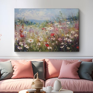 Botanical Wall Art Canvas Print &quot;Wildflower Dreams&quot; | Watercolor Flowers Painting on Canvas | Farmhouse Large Floral Canvas Wall Art