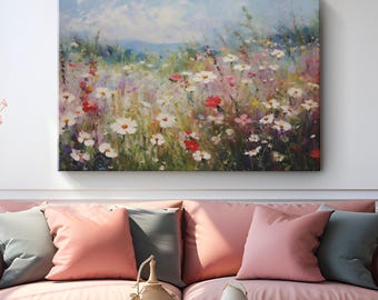 Botanical Wall Art Canvas Print "Wildflower Dreams" | Watercolor Flowers Painting on Canvas | Farmhouse Large Floral Canvas Wall Art