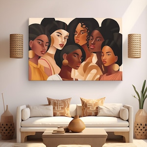 Black Women Canvas Art &quot;Elegance in Ebony&quot; | Beautiful Women Painting | Boho Aesthetic Wall Decor | African Woman Wall Art | Vintage Art