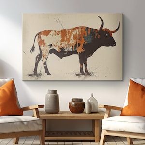 Minimalist Rustic Longhorn Canvas Art "Simplicity in Horns"| Texas Horned Bull Wall Art | South Western Farmhouse Decor | Longhorn Gifts