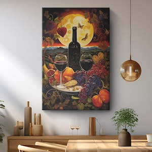 Beautiful Wine In Vine Yard Oil Painting on Canvas &quot;Vineyard Elegance&quot;| Man Cave Wall Art| Wine Fruits Kitchen Canvas Art Winery Wall Decor